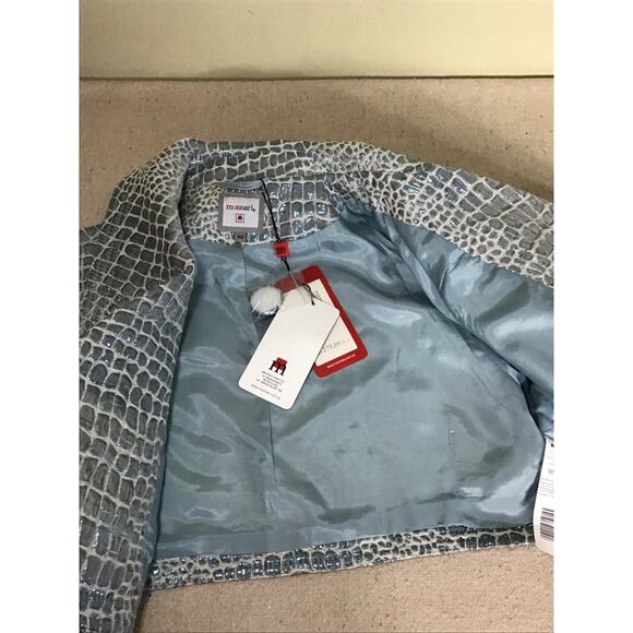 Monnari Cropped Brocade Bolero Evening Jacket Sz.40 Silver Glam Luxury Boho chic - Picture 5 of 12